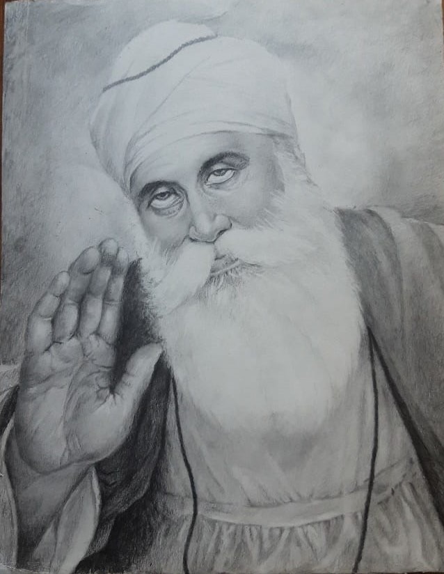 Guru Nanak Dev Ji Pencil Portrait Sketch